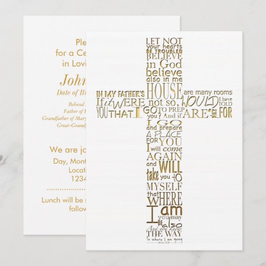 Bijbelversen van John 14 Golden Memorial Service Kaart (Voorkant / Achterkant)