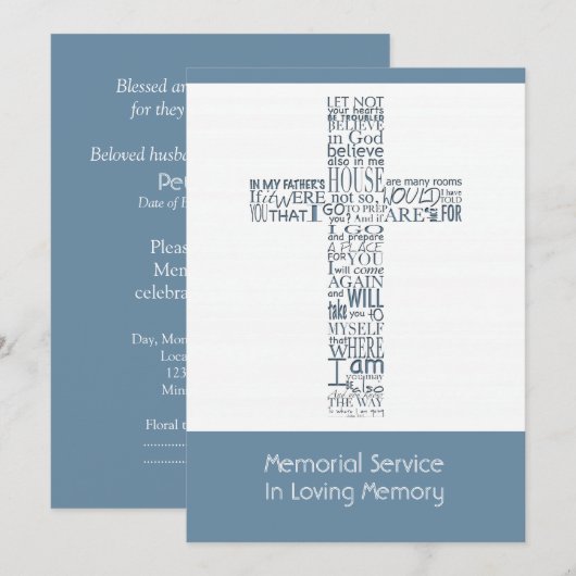 Bijbelversen van John 14 Memorial Service 8 Kaart (Voorkant / Achterkant)