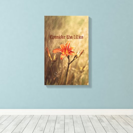 Bijbelversie: Overweeg de gelilies Canvas Afdruk (Insitu (Houten vloer))