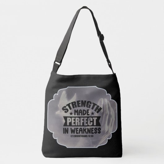 Bijbelversie: "Sterkte ideaal in zwakte" Crossbody Tas (Achterkant)