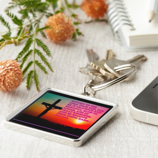 Bijbelversie van Joel 2:13. Sleutelhanger (Zijkant)