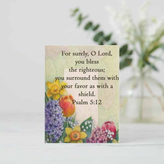 Bijbelversum met mooie bloementjes briefkaart (Staand voorkant)