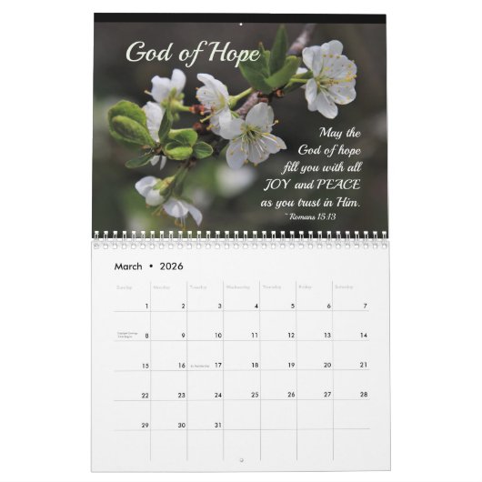 Bijbelverzen & Bloemen die Christelijk aanmoedigen Kalender (Mar 2026)