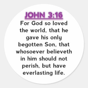 Bijbelverzen - Johannes 3.16 KJV Ronde Sticker
