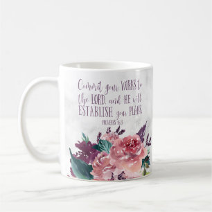 Bijbelverzen Typografie op Marble Floral Koffiemok