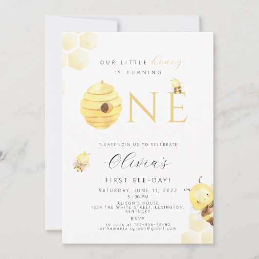 Bije 1e verjaardagsuitnodiging kaart (Voorkant)