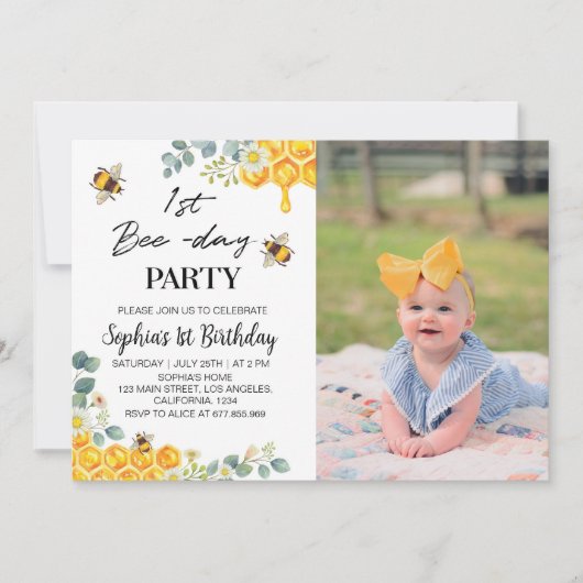 Bijen 1e verjaardag nodiging honing Comb Bedankkaart (Voorkant)