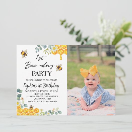Bijen 1e verjaardag nodiging honing Comb Bedankkaart (Staand voorkant)