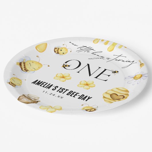 Bijen 1e verjaardag papieren bordje (Gekanteld)