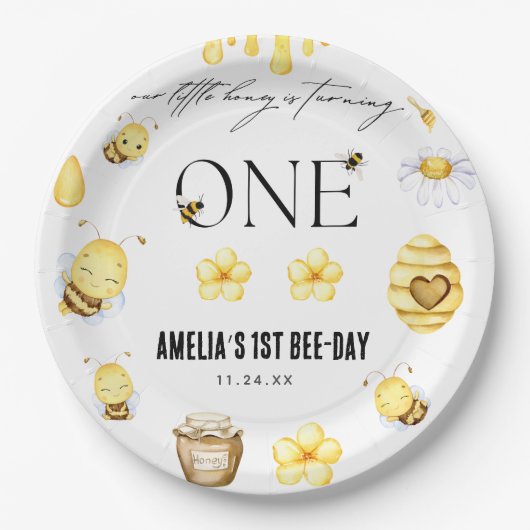 Bijen 1e verjaardag papieren bordje (Voorkant)