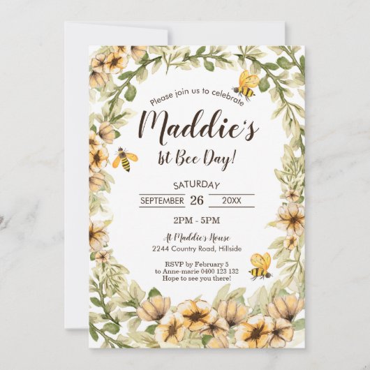 Bijen 1e verjaardag uitnodiging 1e bijendag honing (Voorkant)
