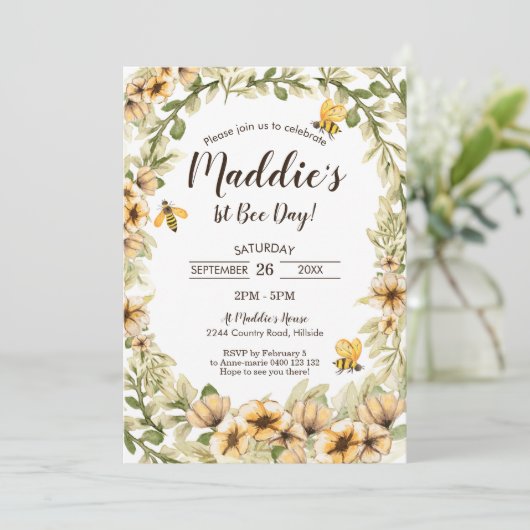 Bijen 1e verjaardag uitnodiging 1e bijendag honing (Staand voorkant)