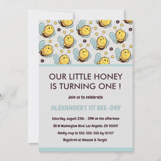 Bijen 1e verjaardag uitnodigingen citeren onze kle (Voorkant)