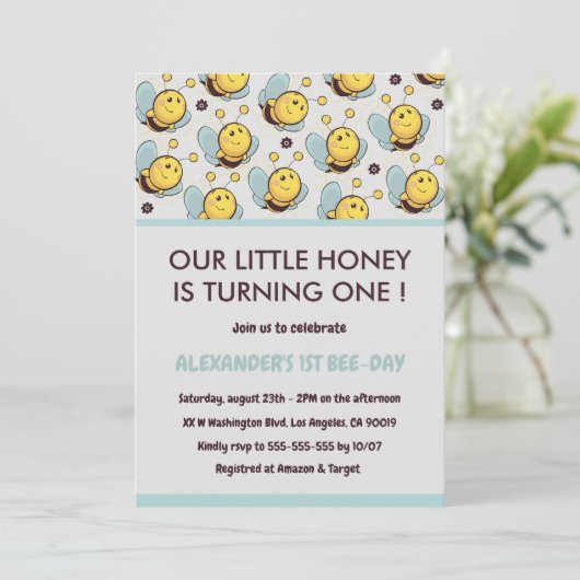 Bijen 1e verjaardag uitnodigingen citeren onze kle (Staand voorkant)