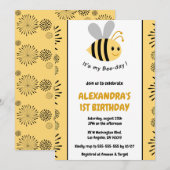 Bijen 1e verjaardagsuitnodigingen Cute Modern Kaart (Voorkant / Achterkant)