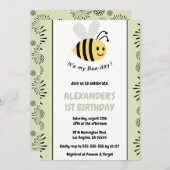 Bijen 1e verjaardagsuitnodigingen Cute Modern Kaart (Voorkant / Achterkant)