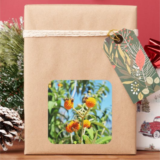 Bijen aan het werk vierkante sticker (Feestdagen)