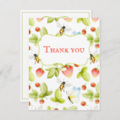 Bijen aardbeien Boterflies zomer Bedankkaart (Voorkant / Achterkant)