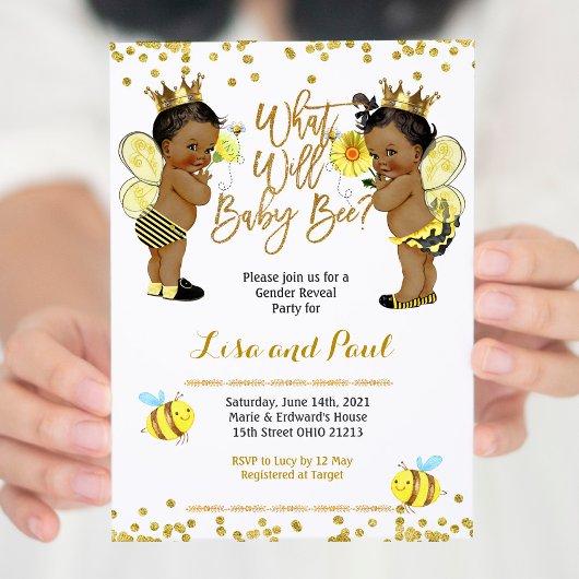 Bijen Afro-Amerikaanse Gender Reveal Invitation Kaart