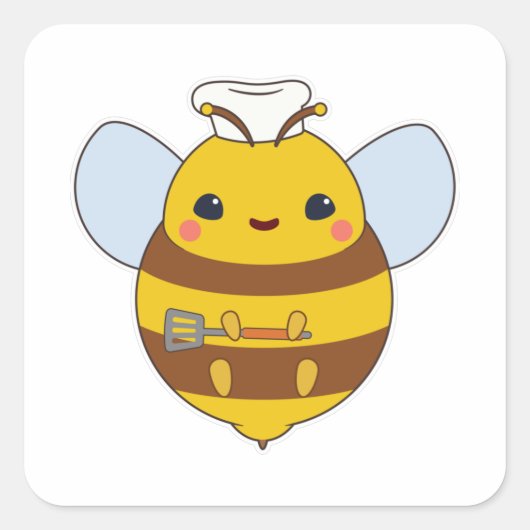 Bijen als Cook met Chef's pet & Spatula Vierkante Sticker (Voorkant)