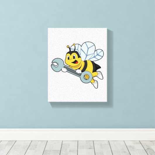 Bijen als mechanisch met moersleutel canvas afdruk (Insitu (Houten vloer))