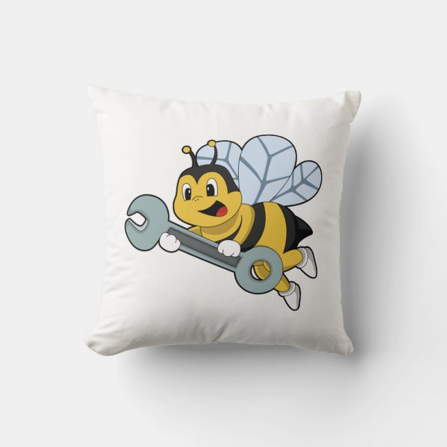 Bijen als mechanisch met moersleutel kussen (Voorkant)