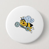 Bijen als mechanisch met moersleutel ronde button 7,6 cm (Voorkant)