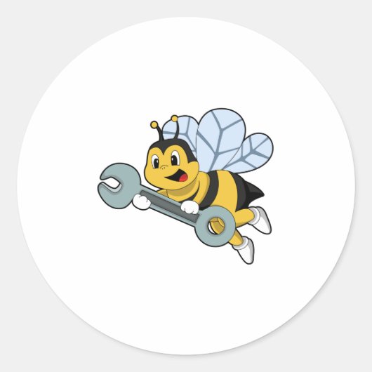 Bijen als mechanisch met moersleutel ronde sticker (Voorkant)