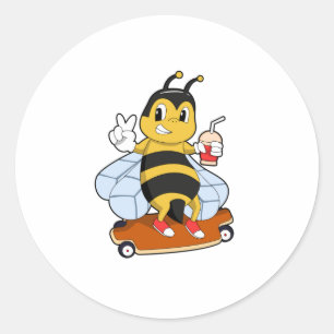 Bijen als Skater met skateboard Ronde Sticker