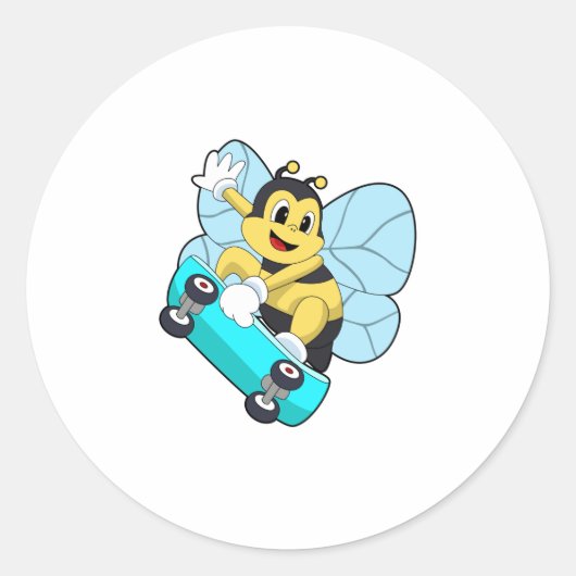Bijen als Skater met skateboard Ronde Sticker (Voorkant)