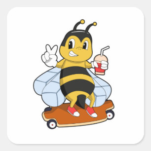 Bijen als Skater met skateboard Vierkante Sticker