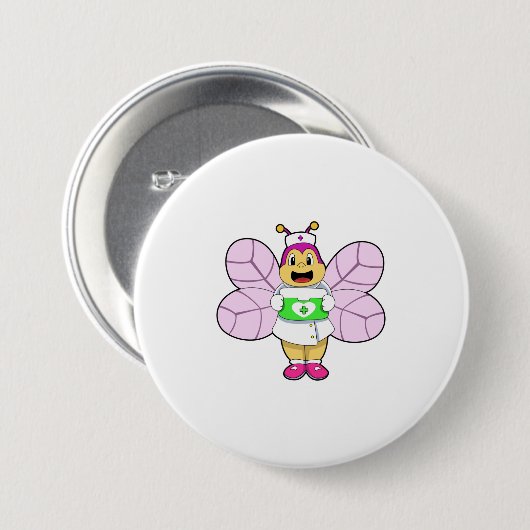 Bijen als verpleegster met eerstelijnskit ronde button 7,6 cm (Voorkant /achterkant)