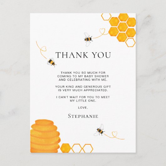Bijen Baby Shower Bedankt Briefkaart (Voorkant)