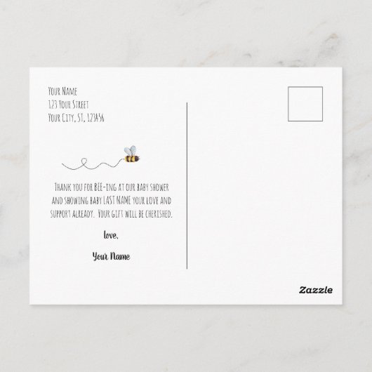 Bijen Baby shower Bedankt voor je postkaart (Achterkant)
