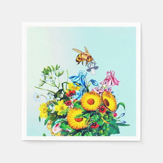 Bijen Baby shower Blauw Bloemen Fopspeen Servet (Voorkant)