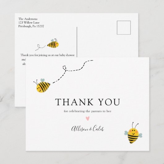 Bijen Baby shower Dank je wel Briefkaart (Voorkant / Achterkant)