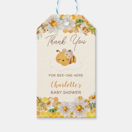 Bijen Baby shower Floral Honeycomb Cadeaulabel (Voorkant)