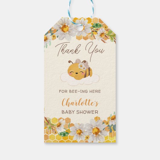 Bijen Baby shower Floral Honeycomb Cadeaulabel (Achterkant)