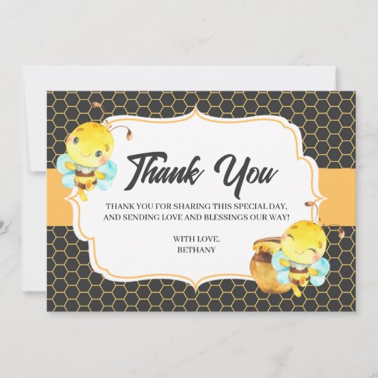 Bijen Baby shower - Hartelijk dank Bedankkaart (Voorkant)