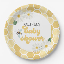 Bijen baby shower honingraat en madeliefjes papieren bordje