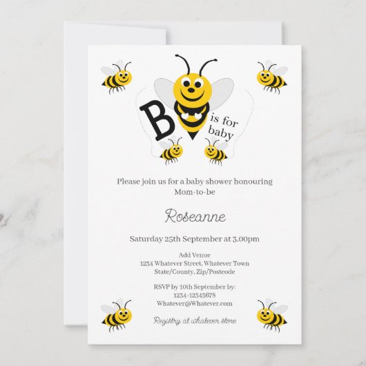Bijen Baby Shower Kaart (Voorkant)