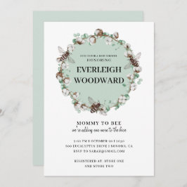 Bijen Baby shower Munt Green Invitation Kaart