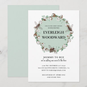 Bijen Baby shower Munt Green Invitation Kaart