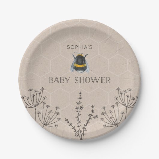 Bijen Baby shower Natuurlijke Papier Bord (Voorkant)