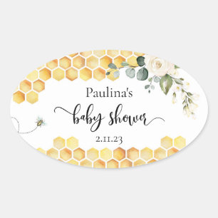 Bijen baby shower ovale sticker