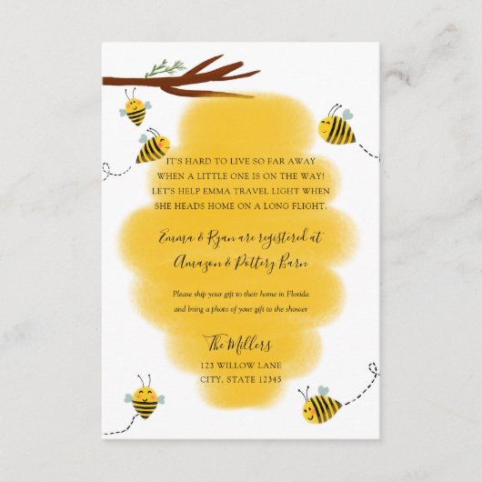 Bijen baby shower over lange afstand informatiekaartje (Voorkant)