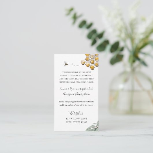 Bijen baby shower over lange afstand informatiekaartje (Staand voorkant)