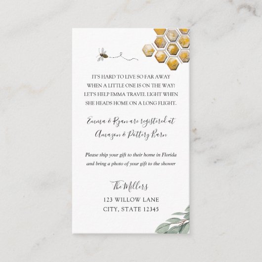 Bijen baby shower over lange afstand informatiekaartje (Voorkant)