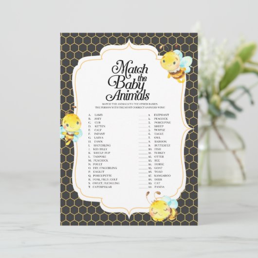 Bijen Baby shower passen bij het babydierenspel Kaart (Staand voorkant)