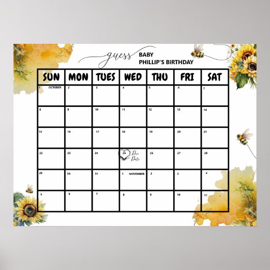 Bijen Baby shower | Poster vervaldatum (Voorkant)